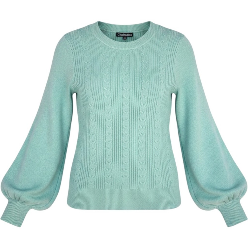 VTG Chadwicks Grannycore Cable Knit Sweater Womens S M Bishop Sleeve Y2k